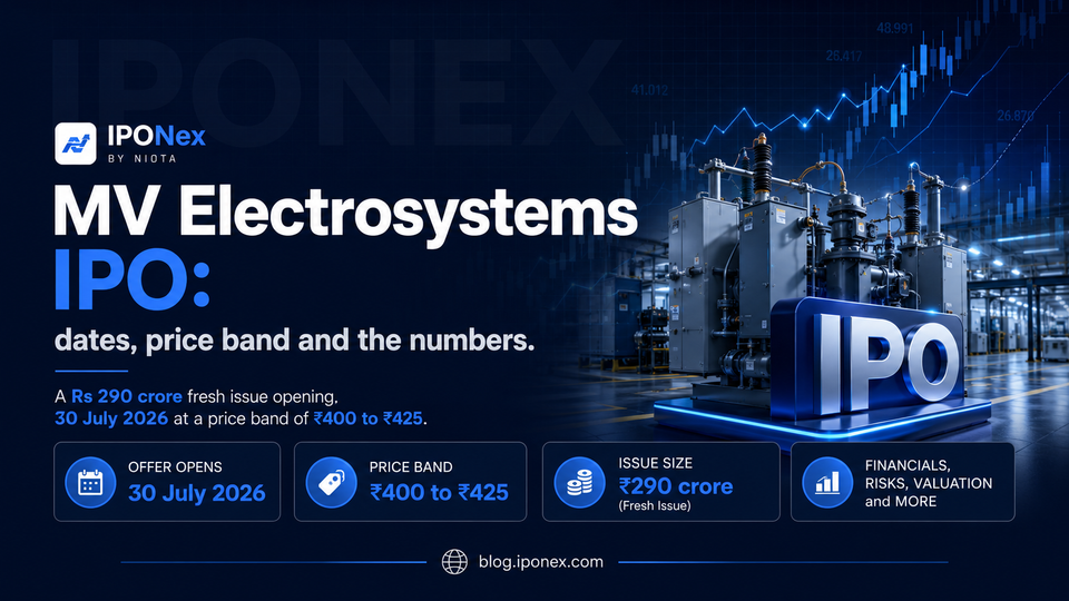 MV Electrosystems IPO feature image showing price band Rs 400 to 425 and open date 30 July 2026